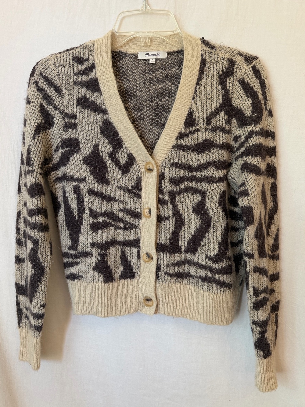 Madewell Alpaca Blend Abstract Cardigan Cream Charcoal Size S
